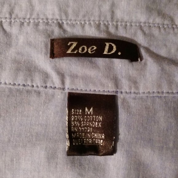 Zoe D. light blue cotton long shirt with pockets and snaps size M - Picture 4 of 4